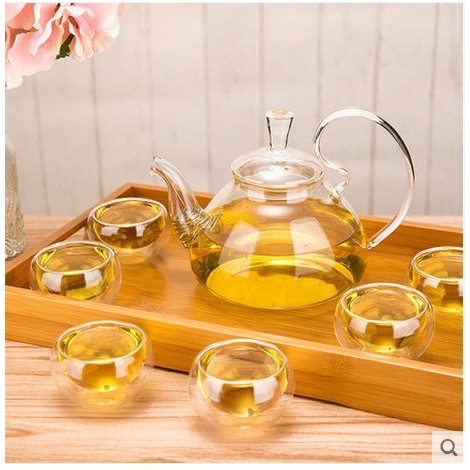 Heat Resistant Glass Thickened Glass Flower Teapot Set Fruit Tea High Handle Pot