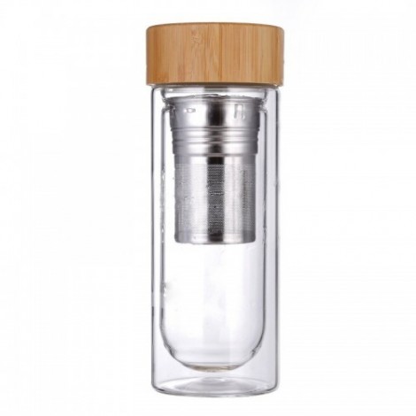 High Borosilicate Bamboo Cover Korean Glass Double Layer Fashion Flower Tea Cup