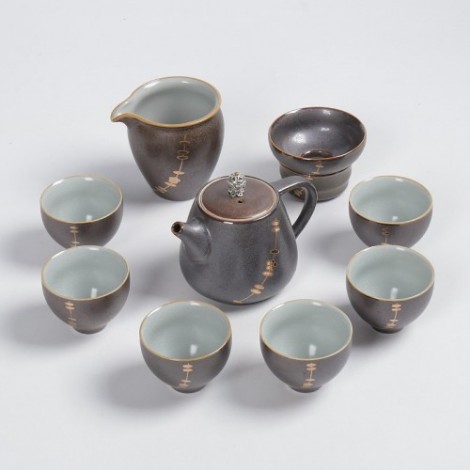 Lotus Ru Kiln Tea Sets curium Nail Golden Gift Tea Set