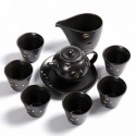 Pure Handmade Ceramic Black Retro Curium Tracing Golden Gong Fu Gift Tea Set