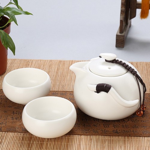 White Travel Tea Sets Outdoors One Pot With Two Cups